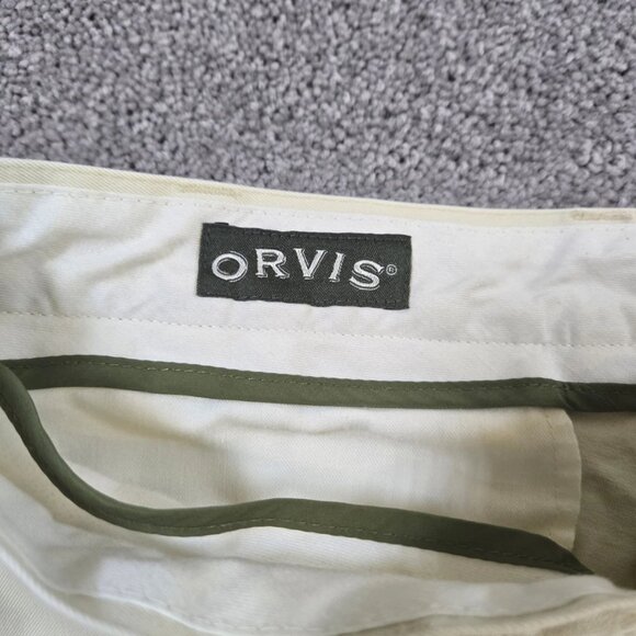 Orvis Pants Mens 36x30 Beige Khaki Straight Leg Pleated Chino Trousers Slacks - Picture 9 of 10